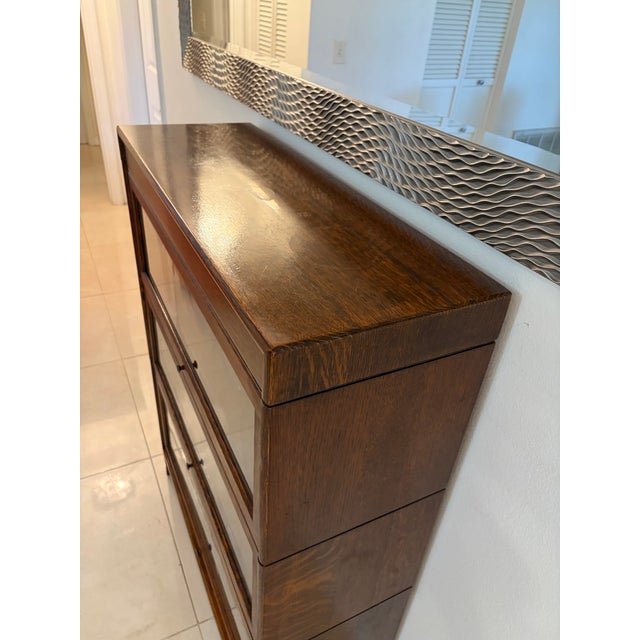 Wood Antique Tiger Oak Barrister/Lawyer’s Bookcase With G.R.M. Mark Intact For Sale - Image 7 of 11