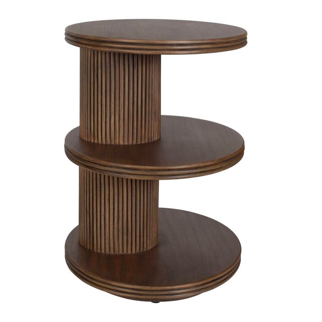 Modern Top Tier Oval Walnut Side Table For Sale - Image 3 of 6