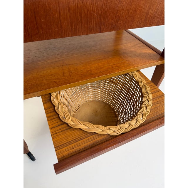 Mid-Century Modern Danish Teak Side Table with Woven Basket, Denmark, 1960s For Sale - Image 6 of 8