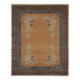 Rug & Kilim’s Chinese Art Deco Inspired Rug, Brown With Greek Key Border For Sale