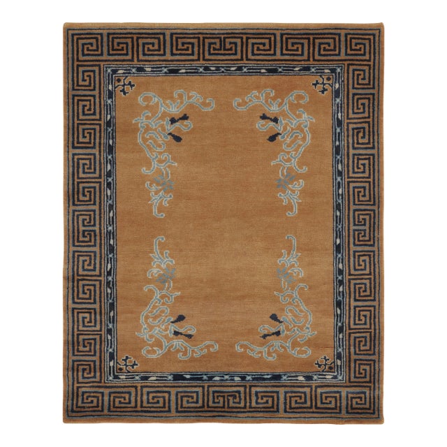 Rug & Kilim’s Chinese Art Deco Inspired Rug, Brown With Greek Key Border For Sale