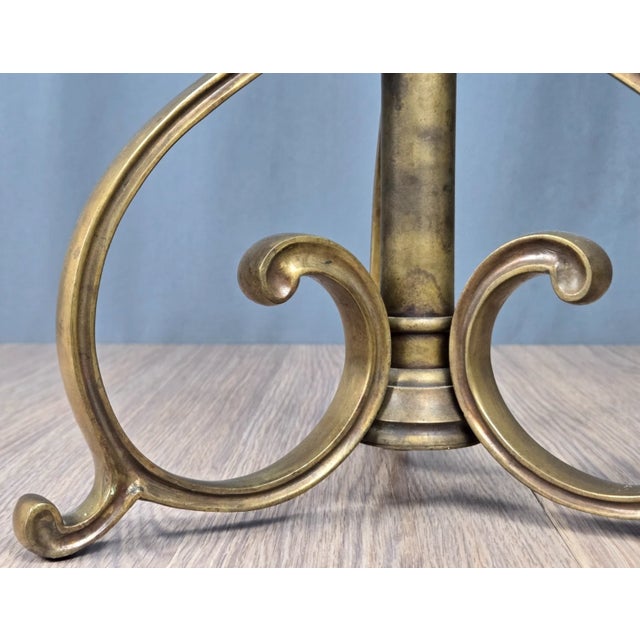 1990s 23.5" Castilian Imports Solid Brass Scroll & Glass Hurricane Candle Holder For Sale - Image 12 of 15