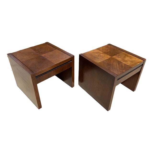 1970s Lane Altavista Solid Walnut Checkered Small Side Tables: A Pair For Sale