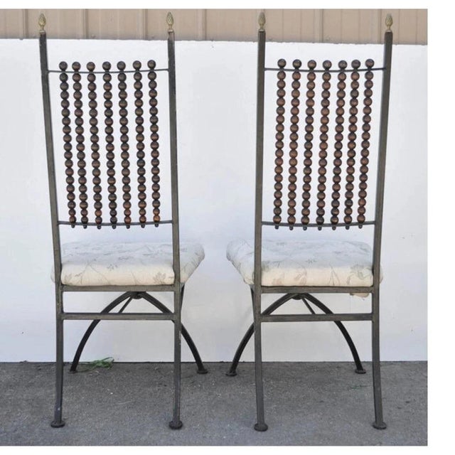 Hollywood Regency Wood Ball Abacus Wrought Iron Curule Dining Chairs - Set of 4 For Sale - Image 10 of 12