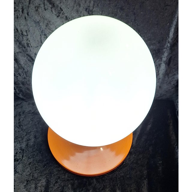 Metal Space Age Table Lamp with Orange Metal Base and Round White Glass Shade, 1970s For Sale - Image 7 of 8