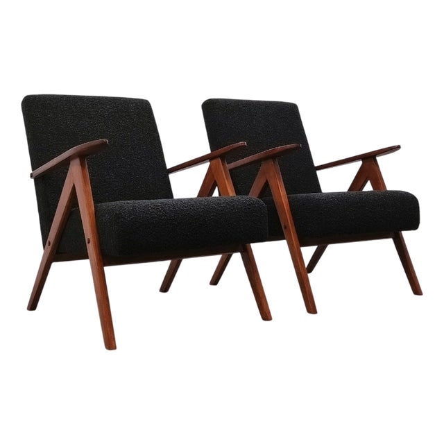 Mid-Century Modern Easy Chair in Black Boucle, 1960s For Sale