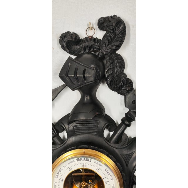 19th Century Medieval Revival French Wall Barometer With Knight's Helmet, Swords, and Heraldic Motifs For Sale - Image 4 of 8