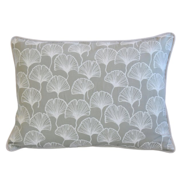Mid-Century Modern Designer Fabricut Fabrics Isetta Fan Ginkgo Leaves Feather/Down Pillow For Sale - Image 3 of 6