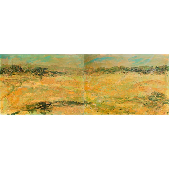 A 1980s acrylic on paper diptych painting, titled "Savannah," by American artist Harry Hilson (1935-2004). This diptych...