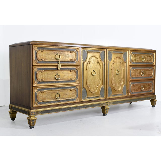 Hollywood Regency Mid Century Italian Neoclassical Revival Gold Leaf Sideboard by Mastercraft For Sale - Image 3 of 13