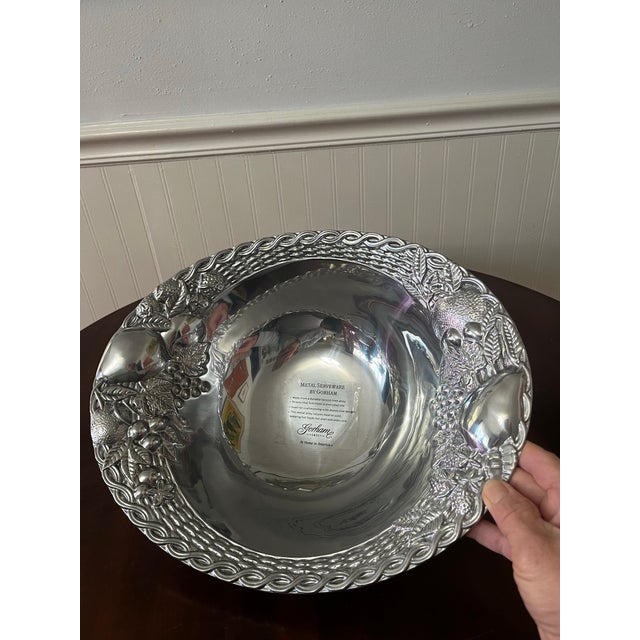 Gorham 1990s Gorham Silver Alloy Metal Bowl With Serving Utensils- 3 Pieces For Sale - Image 4 of 7