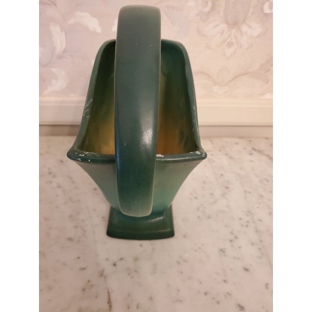 Roseville Pottery 1940s Roseville Pottery Zephyr Lily Handled Basket For Sale - Image 4 of 7