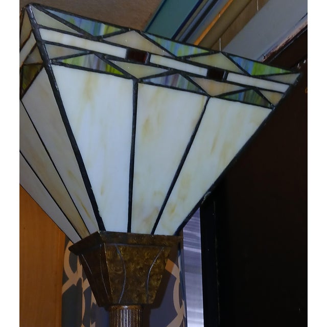 1970s Arts & Crafts Style Stained Glass Torchiere Floor Lamp For Sale - Image 4 of 7
