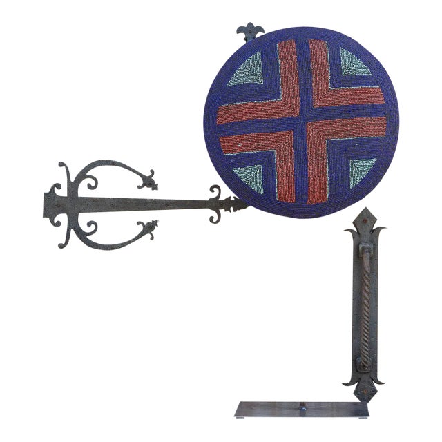 Colorful Bamileke Beaded Shield on Custom Stand For Sale