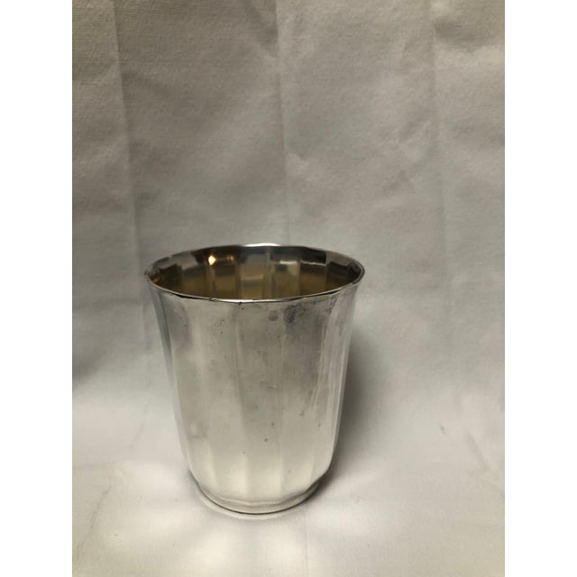 Christofle very heavy, vintage, silver plate julep cup, tumbler. Faceted panel decor. Gorgeous monogram engraving "AP".