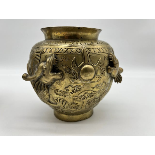 Pair of Antique Chinese Cast Brass Vases, Circa 1900 For Sale - Image 6 of 12