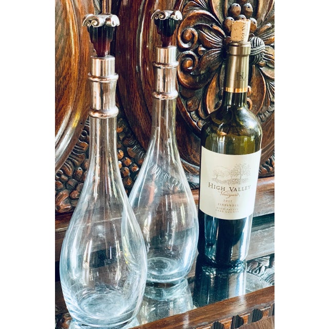 Antique Art Deco Decanters With Silver Neck and Silver & Bakelite Cork Stoppers - a Pair For Sale - Image 9 of 13