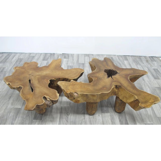 Wood Free Form Brown One Slab Teak Living Edge Coffee Table For Sale - Image 7 of 8