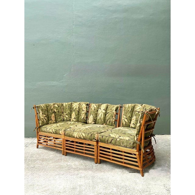 Mid 20th Century Vintage MCM Stuck Rattan Sofa For Sale - Image 5 of 12