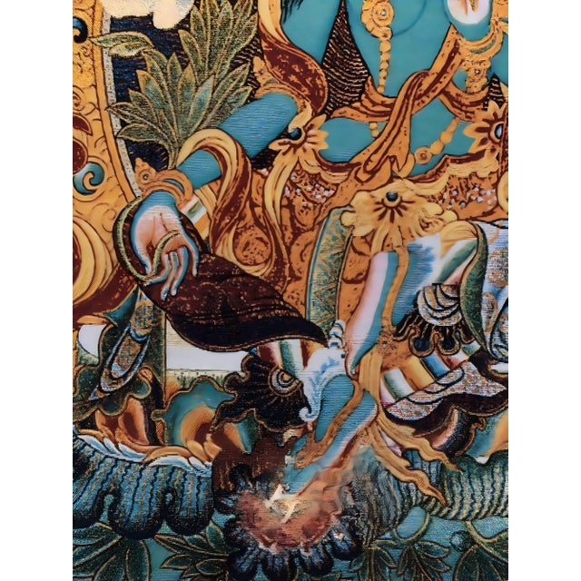 Textile Xizang Embroidery and Brocade Thangka Buddha Painting - Wrathful Deity Protector Wall Art - Hand Painted Buddhist Sacred Scroll Mid 20th Century For Sale - Image 7 of 7