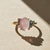 Rose quartz multicolor ring in 14k gold. Rose quartz oval cabochon ring. Pink gemstone cocktail ring. Metal: 14k gold...