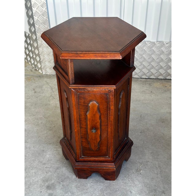 Rustic 20th Century Hexagonal Side Table in Mahogany Wood, 1950s For Sale - Image 3 of 18