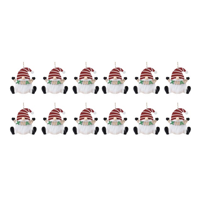 Contemporary Wood Gnome Ornament (Set of 12) For Sale - Image 3 of 3