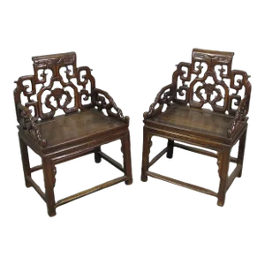 A Pair Antique Chinese Rosewood Arm Chairs