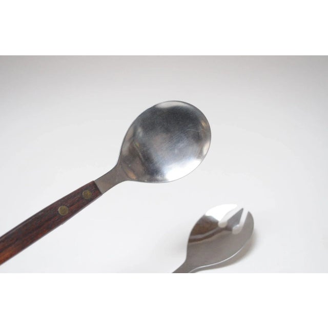 Vintage Japanese Modernist Rosewood and Stainless Steel Salad Tongs/Serving Utensils For Sale - Image 10 of 11