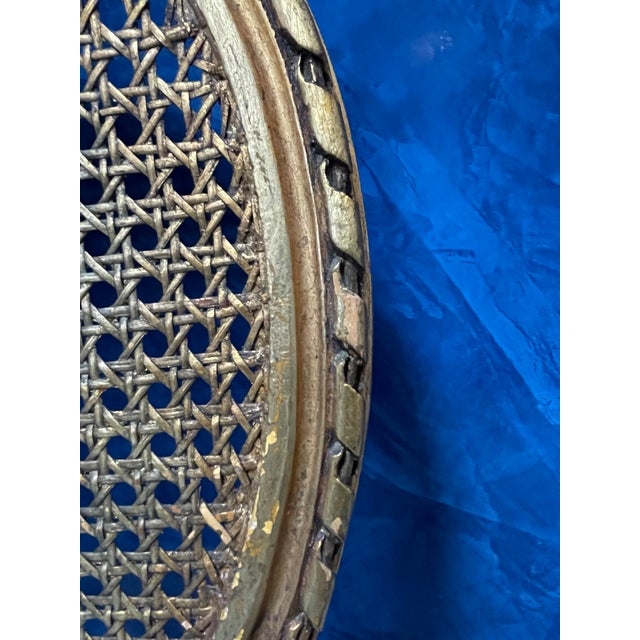 Blue Mid 18th Century French Louis XVI Giltwood Chairs With Italian Blue Leather & Cane Backs — Pair For Sale - Image 8 of 11