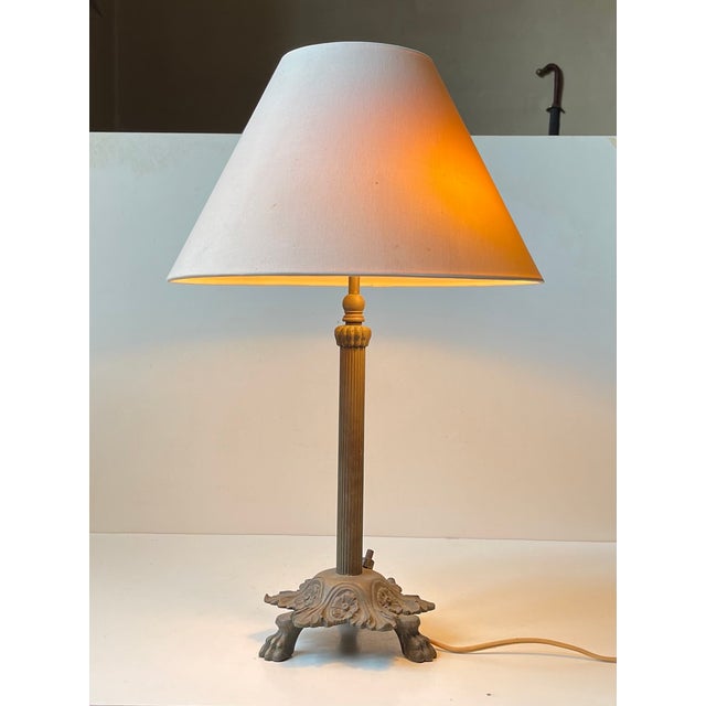 Antique Danish Brass Lion Paw Table Lamp, 1920s For Sale - Image 9 of 11