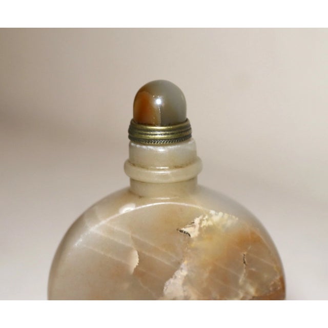 Vintage Chinese Hand Carved Agate Stone Bronze Snuff Bottle Sculpture Trinket For Sale In New York - Image 6 of 10