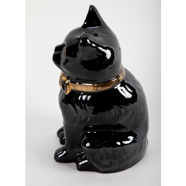 Midcentury French Glazed Ceramic Black Cat For Sale - Image 11 of 11