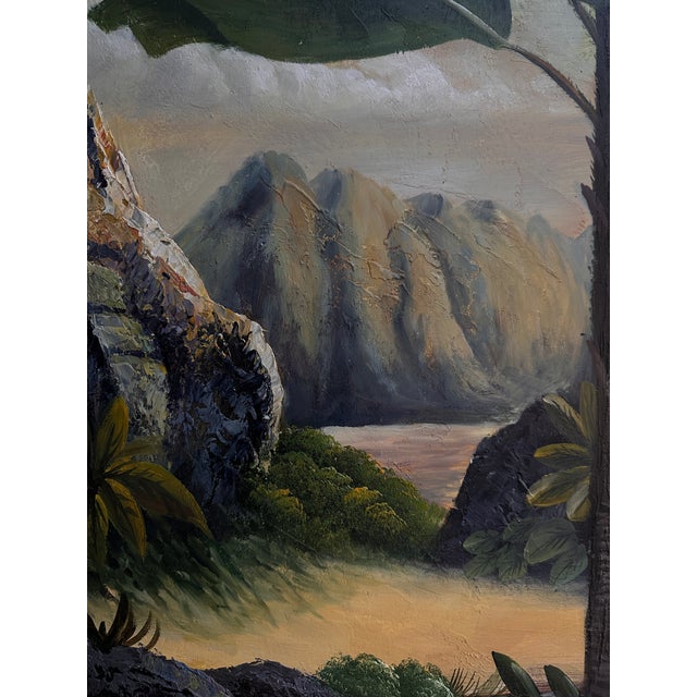 1990s Original Oil Painting on Canvas, Tropical Theme Framed For Sale - Image 4 of 6