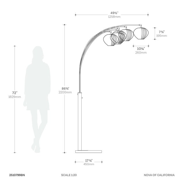 Mid Century Bloom 5-Light Arc Floor Lamp, 1970s - Black Nickel, Black Marble Base, White Satin Shade For Sale - Image 9 of 10