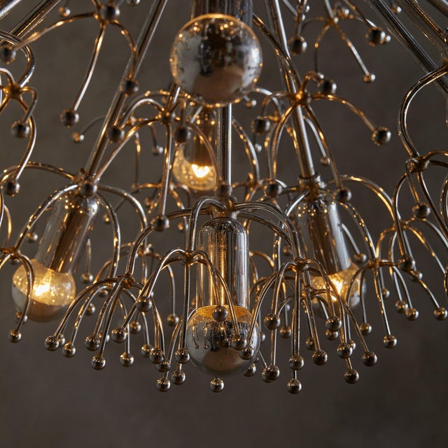 1960s Mid-Century Modern ‘Dandelion’ Chrome Sputnik Chandelier by Gaetano Sciolari For Sale - Image 4 of 8