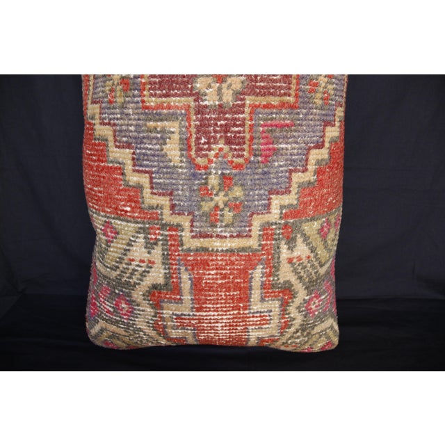 Vintage Anatolian Oushak Pillow – Tribal Handwoven Rug Cushion Cover -19'' X 35'' For Sale - Image 10 of 12