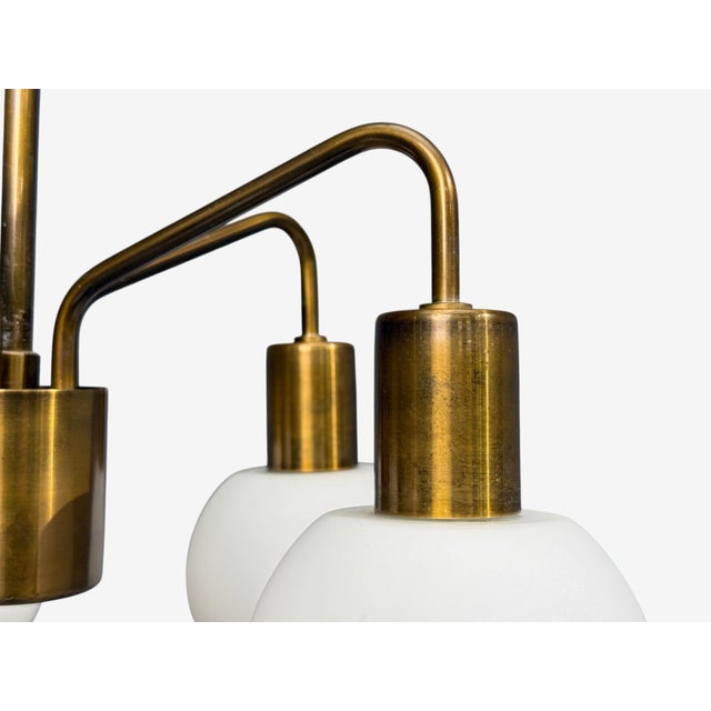 Danish Modern, Pendant Light, Brass, Opal Glass, Denmark, 1970s For Sale - Image 9 of 11