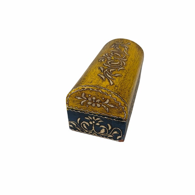 Vintage Domed Lid Folk Art Design Trinket Box For Sale - Image 6 of 7