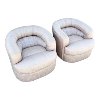 Postmodern Light Pink and Mauve Swivel Club Chairs - A Pair For Sale