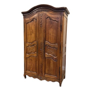 19th Century French Louis XV Armoire With Foliate Carvings, Circa 1850 For Sale