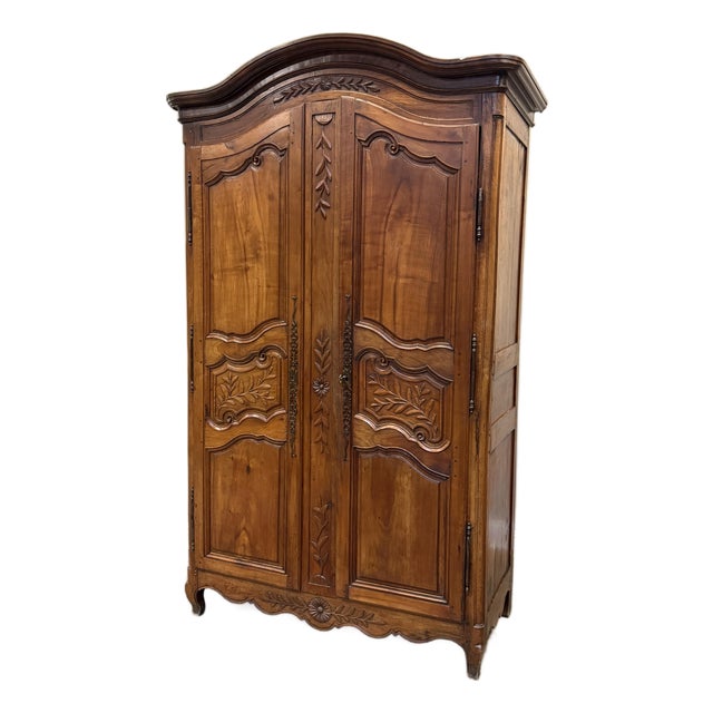 19th Century French Louis XV Armoire With Foliate Carvings, Circa 1850 For Sale