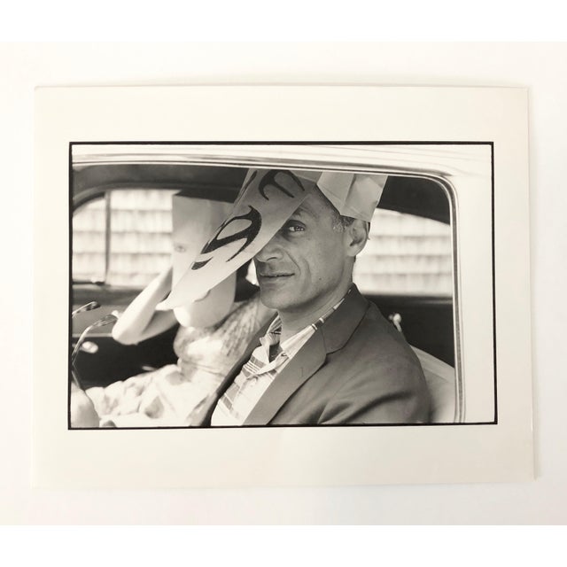 Vintage Magnum press photo. Shot in the 60's by Inge Morath, printed in the 80's. Arthur Miller peers out from Saul...