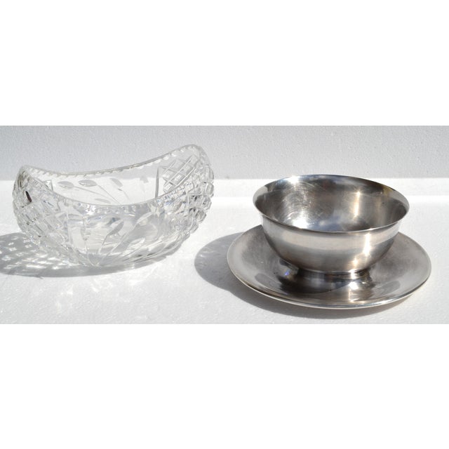 1950s Wallace Silver Plate Serving Bowl Attached Saucer Mid-Century Modern Tableware For Sale - Image 13 of 13