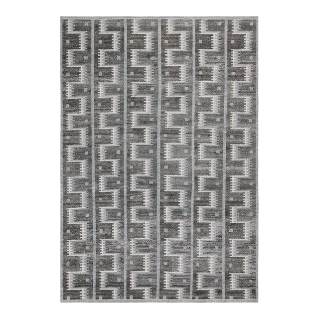 Rug & Kilim’s Scandinavian Outdoor Rug With Gray Geometric Patterns - 5'x8' For Sale