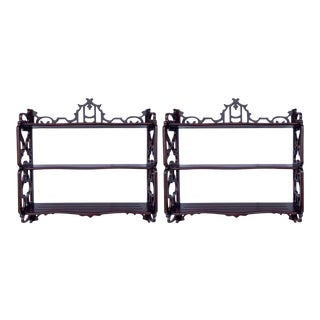 1950s Chippendale Style Pagoda Form Mahogany Wall Shelves - a Pair For Sale