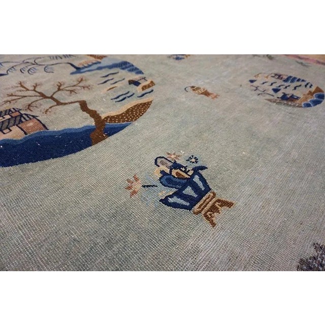 1920s Sky Blue Classical Pictorial Antique Chinese Peking Carpet 10'4" X 12'8" Knotted Wool Rug For Sale - Image 9 of 12