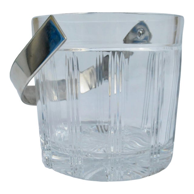 Vintage C.1980's Italian "Ragalia" Leaded Crystal With Polished Nickel Handled Ice Bucket For Sale
