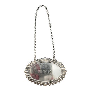 Mid 20th Century Sterling Silver "Rye" Decanter Label For Sale