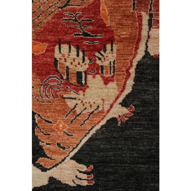 Rug & Kilim’s Tiger-Skin Rug in Black With Red-Orange Pictorial | Chairish